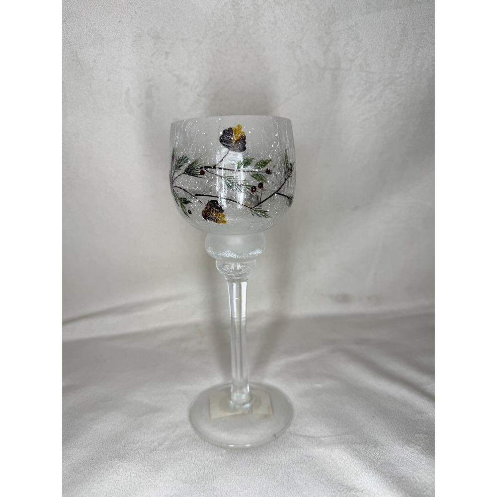 Yankee Candle Fine Crackle Glass 9" Pedestal Candle Holder Pinecone Evergreen